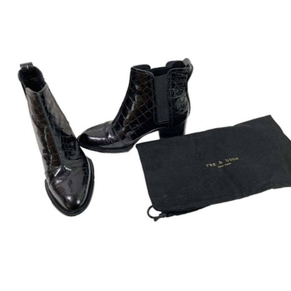 Rag and Bone Walker II Black Croc Embossed Leather Ankle Boots EU 36 US 6